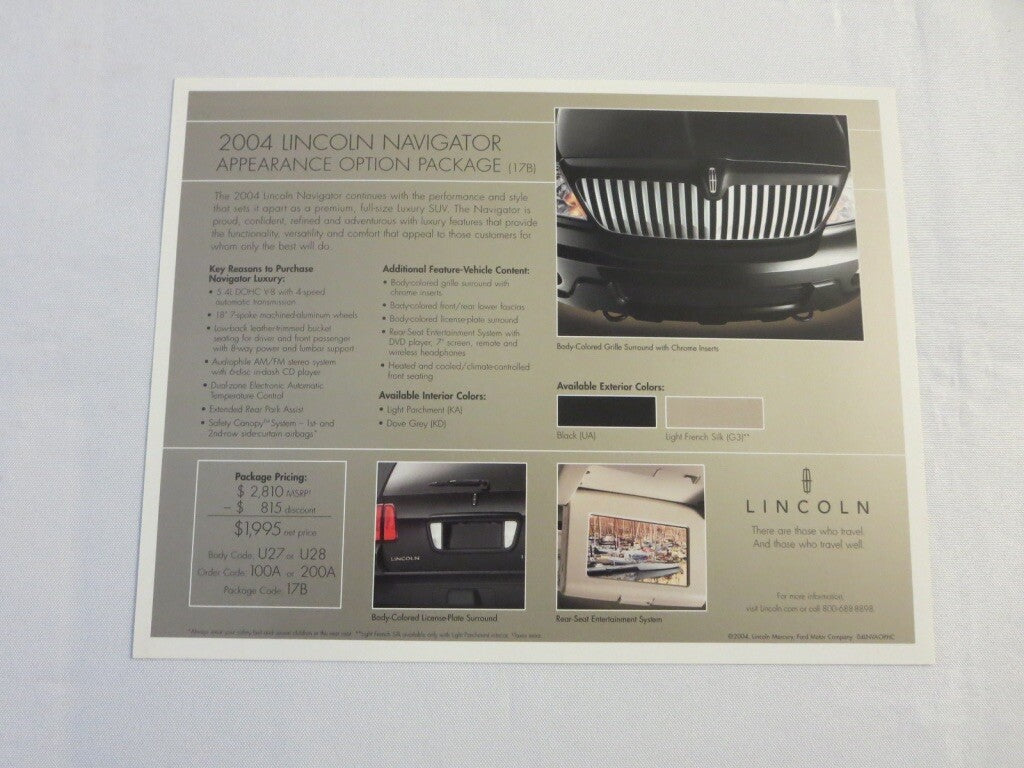 2004 Lincoln Navigator Sales Sheet Brochure Advertising 