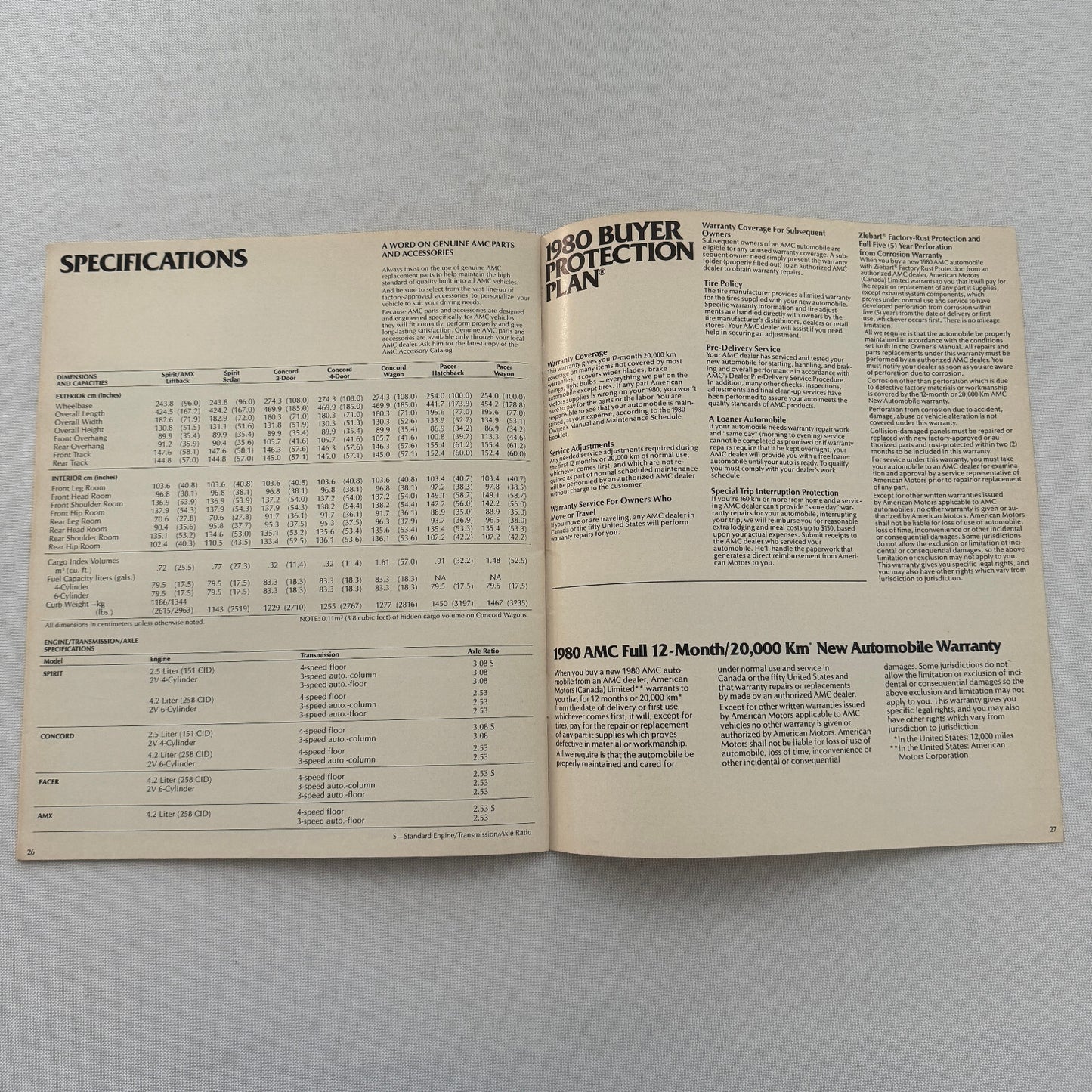 1980 AMC Car Sales Brochure Catalog AMC Spirit AMX Concord Pacer Eagle 4WD