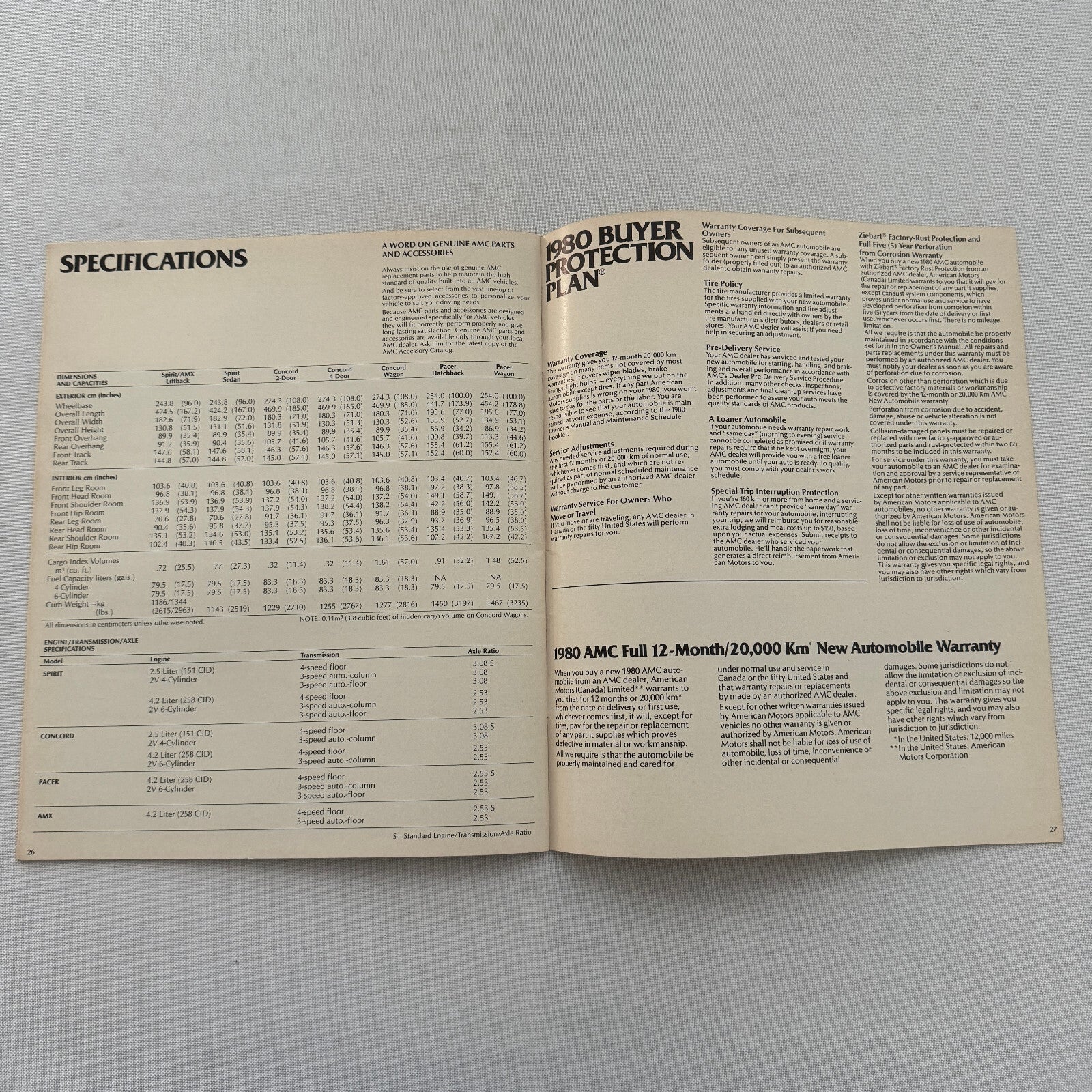 1980 AMC Car Sales Brochure Catalog AMC Spirit AMX Concord Pacer Eagle 4WD