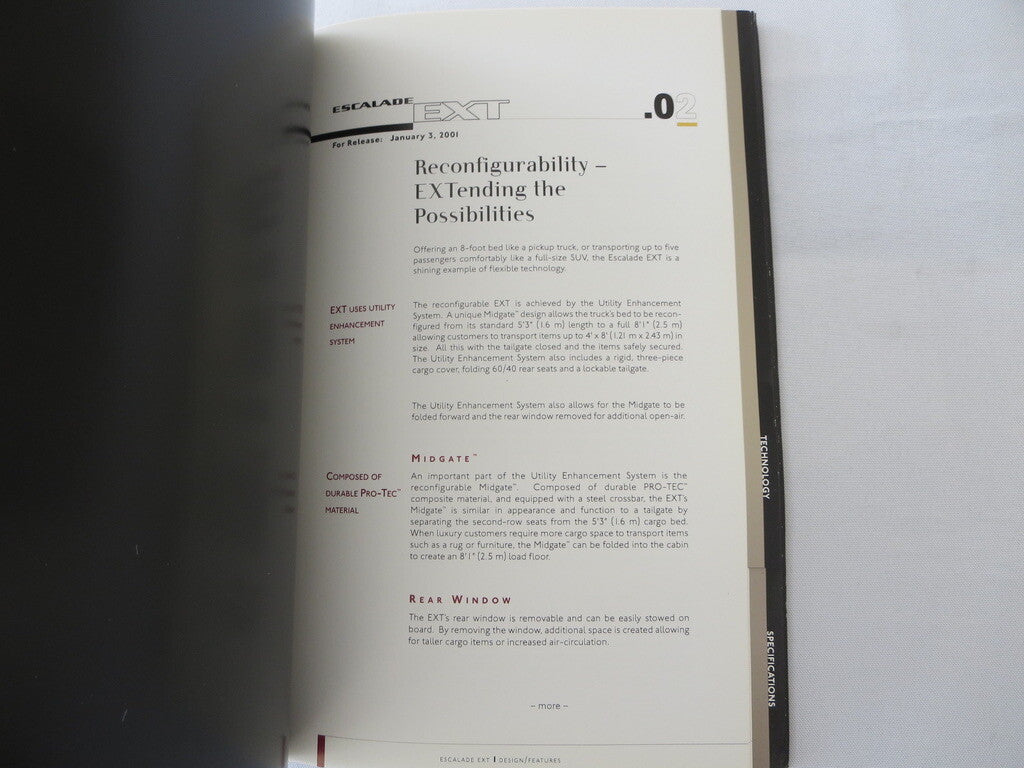 2002 Cadillac Escalade EXT Truck Press Kit Brochure Catalog 