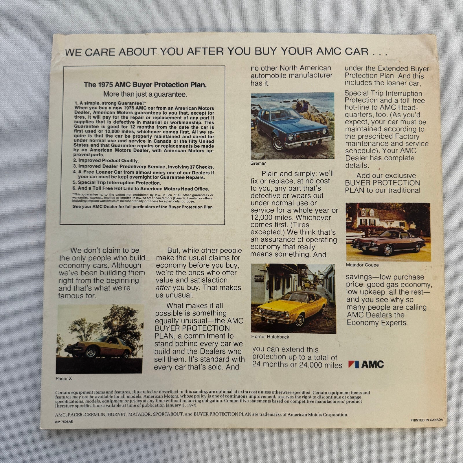 1975 AMC Pacer Car Sales Brochure Catalog American Motors Pacer X Advertising