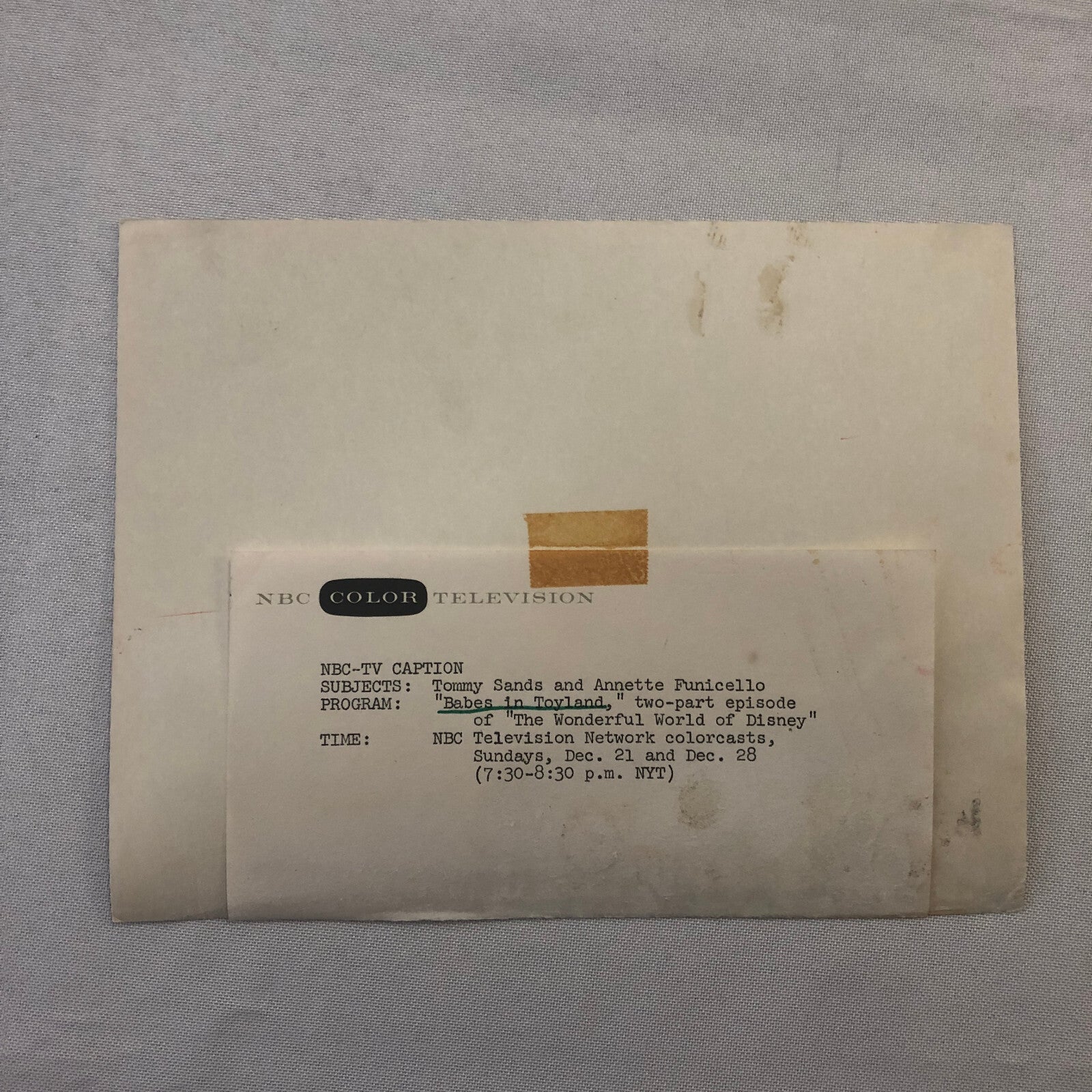 Walt Disney Babes in Toyland Movie Photo Photograph NBC Television Tommy Sands +