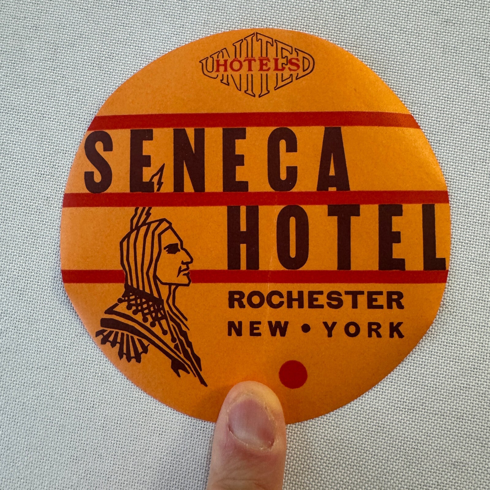 Vintage Hotel Travel Luggage Label Seneca Hotel in Rochester New York NY