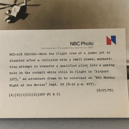 Airport 1975 NBC Monday Night Movie Press Photo Photograph Airplane Pilot