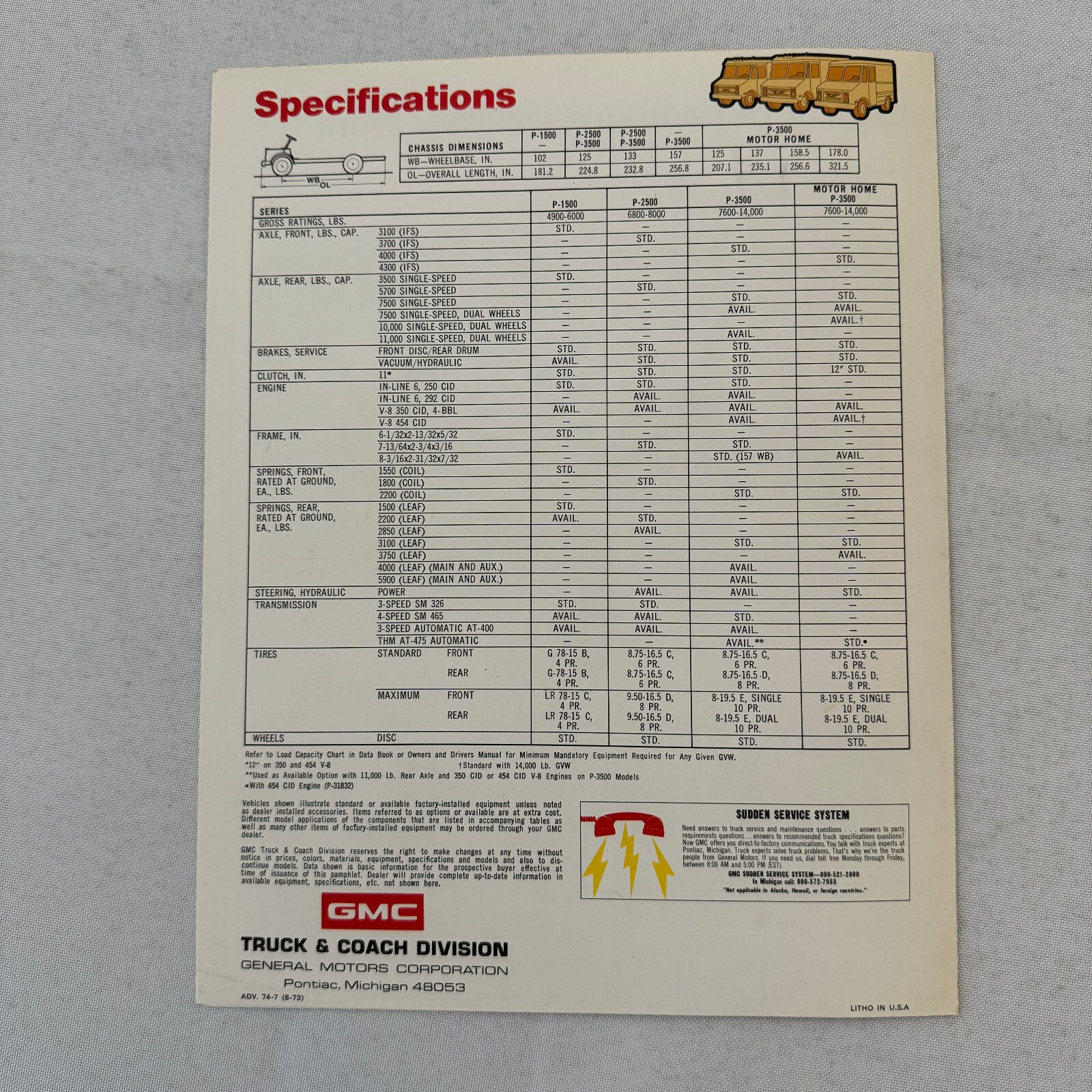 GMC Value Van Truck Sales Brochure Catalog P-3500 P-2500 P-1500 Motor Home