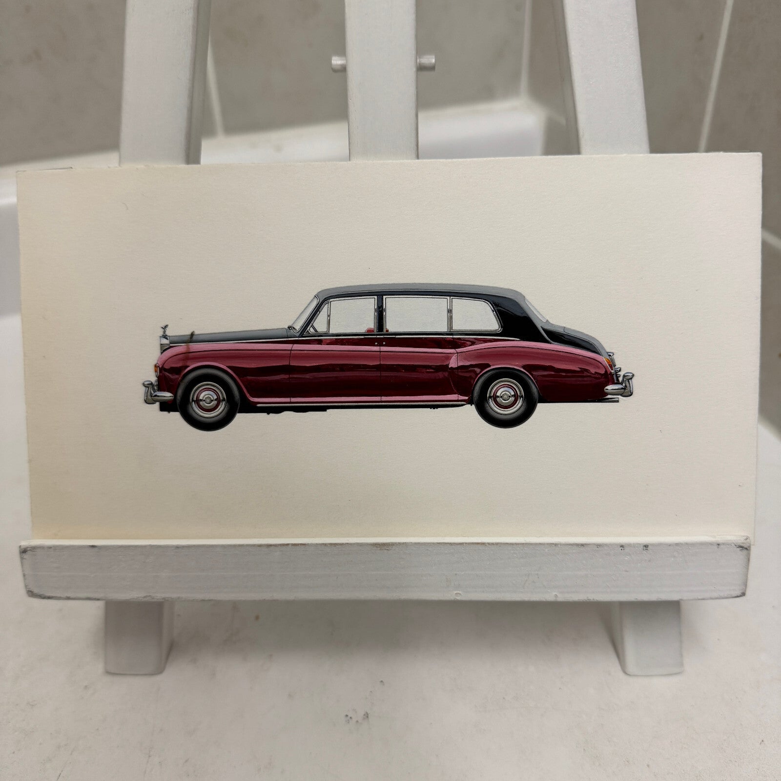 1963 Rolls Royce Phantom V Car Illustration Art Drawing Vintage Miniature