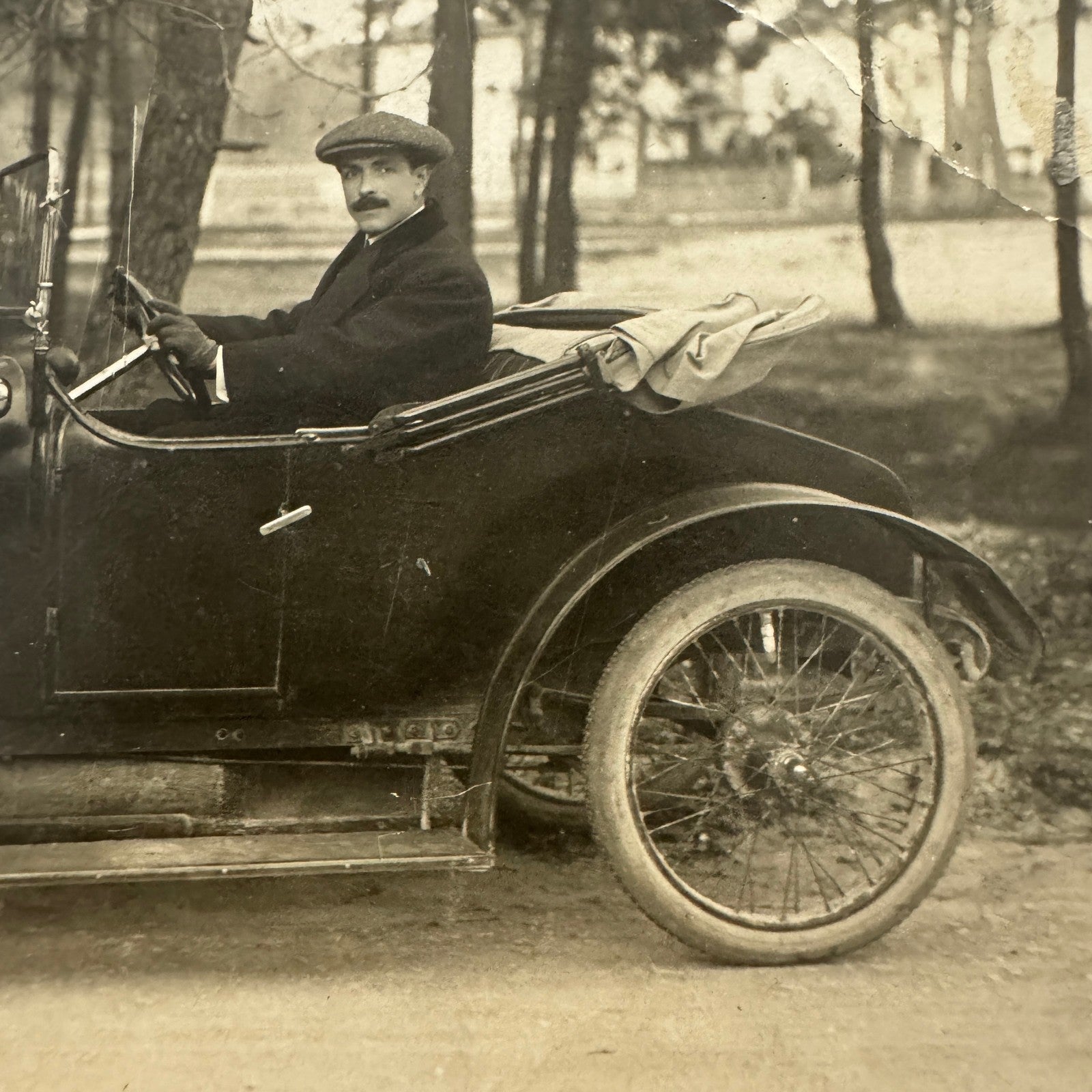Vintage Postcard Real Photo Postcard RPPC Post Card Man in Early Automobile Car