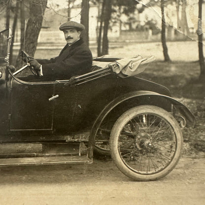 Vintage Postcard Real Photo Postcard RPPC Post Card Man in Early Automobile Car