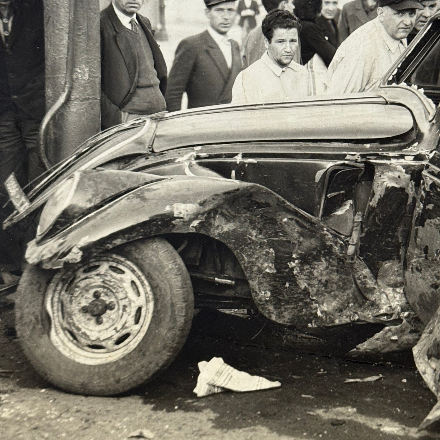 Car Accident Wreck Disaster Fiat 1500 Automobile Photo Photograph Vintage Italy
