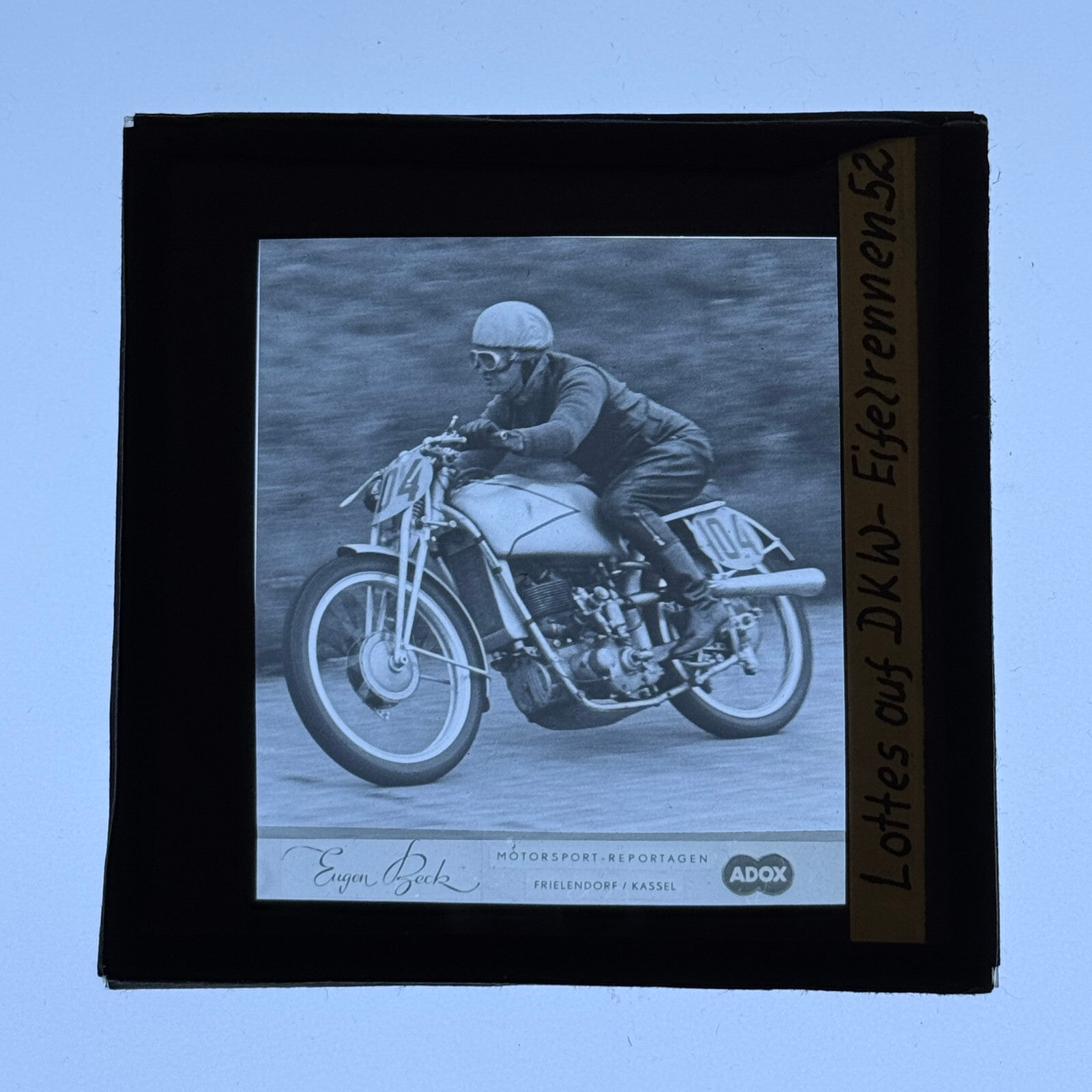 Antique Glass Plate Lantern Slide Motorcycle Racing Karl Lottes DKW German Bike