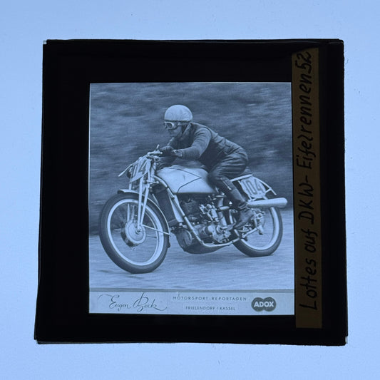 Antique Glass Plate Lantern Slide Motorcycle Racing Karl Lottes DKW German Bike