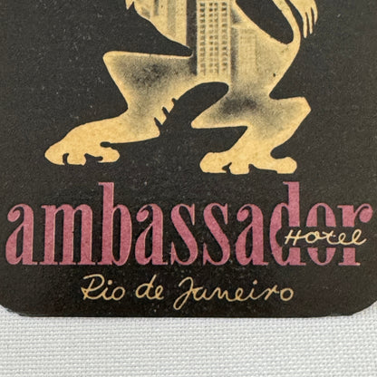 Vintage Travel Label Rio de Janeiro Brazil Brazilian Brasil Ambassador Hotel