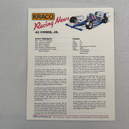 1992 Danny Sullivan Kraco Indy Car Racing Press Kit Brochure Photos Galmer Chevy