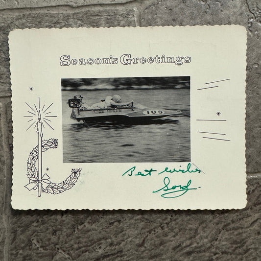 Vintage Motor Boat Racing Christmas Card Motorboat Hydroplane Photo Card