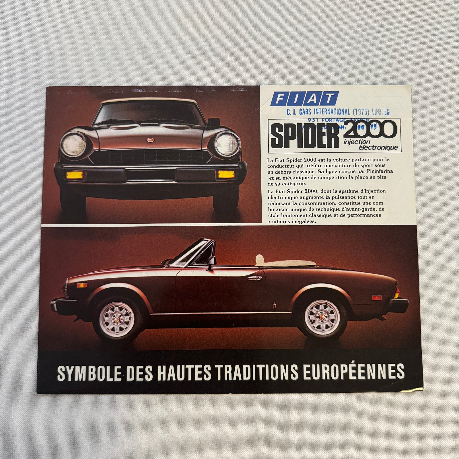 Fiat Spider 2000 Car Sales Brochure Catalog Advertising FRENCH Canadian