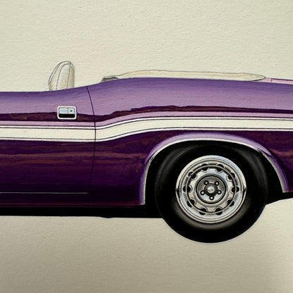 1970 Dodge Challenger Hemi Convertible Muscle Car Illustration Art Drawing