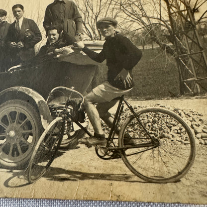 Vintage Italian Real Photo Postcard Post Card RPPC Automobile People Car Bicycle