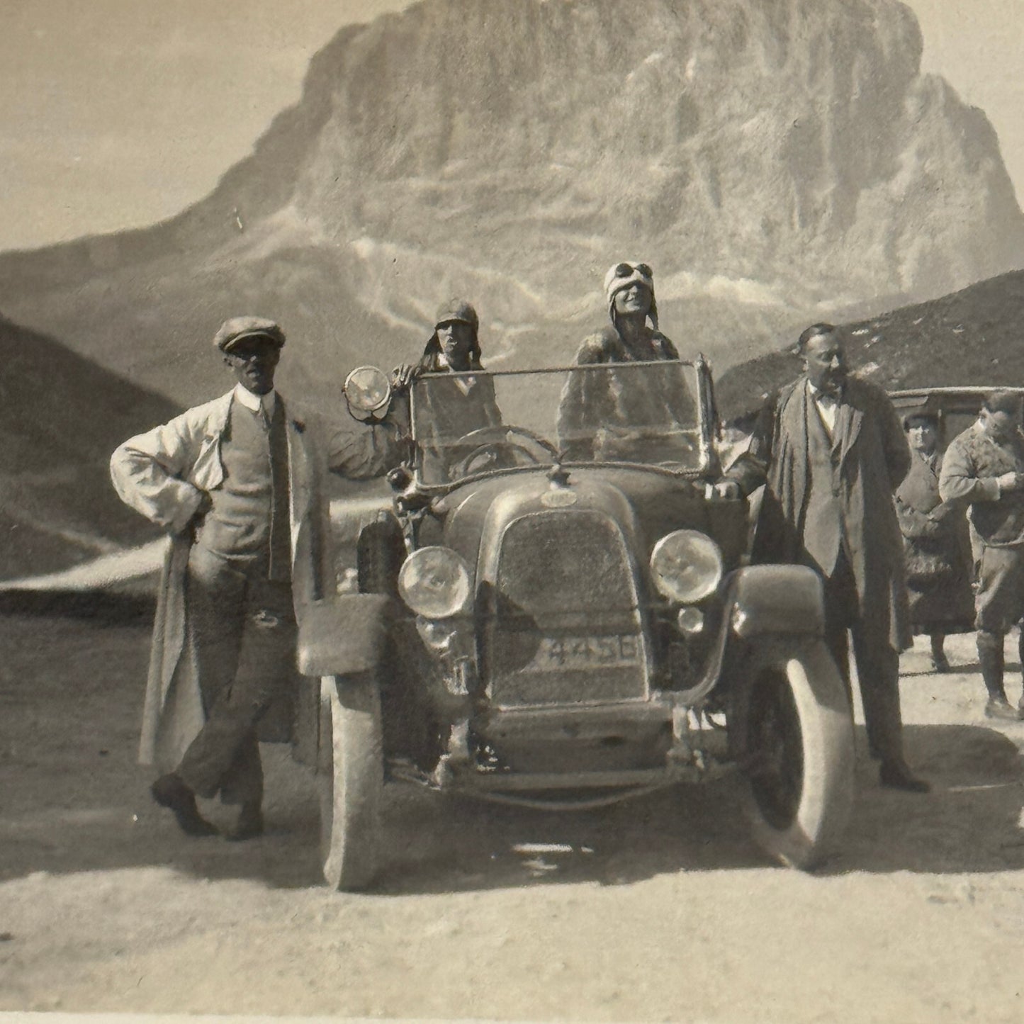 Vintage Photograph Photo Antique People with Early Automobile Car Mountain