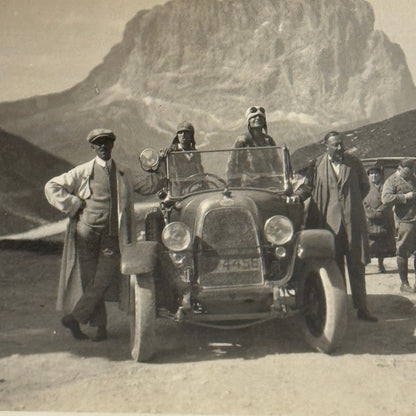 Vintage Photograph Photo Antique People with Early Automobile Car Mountain