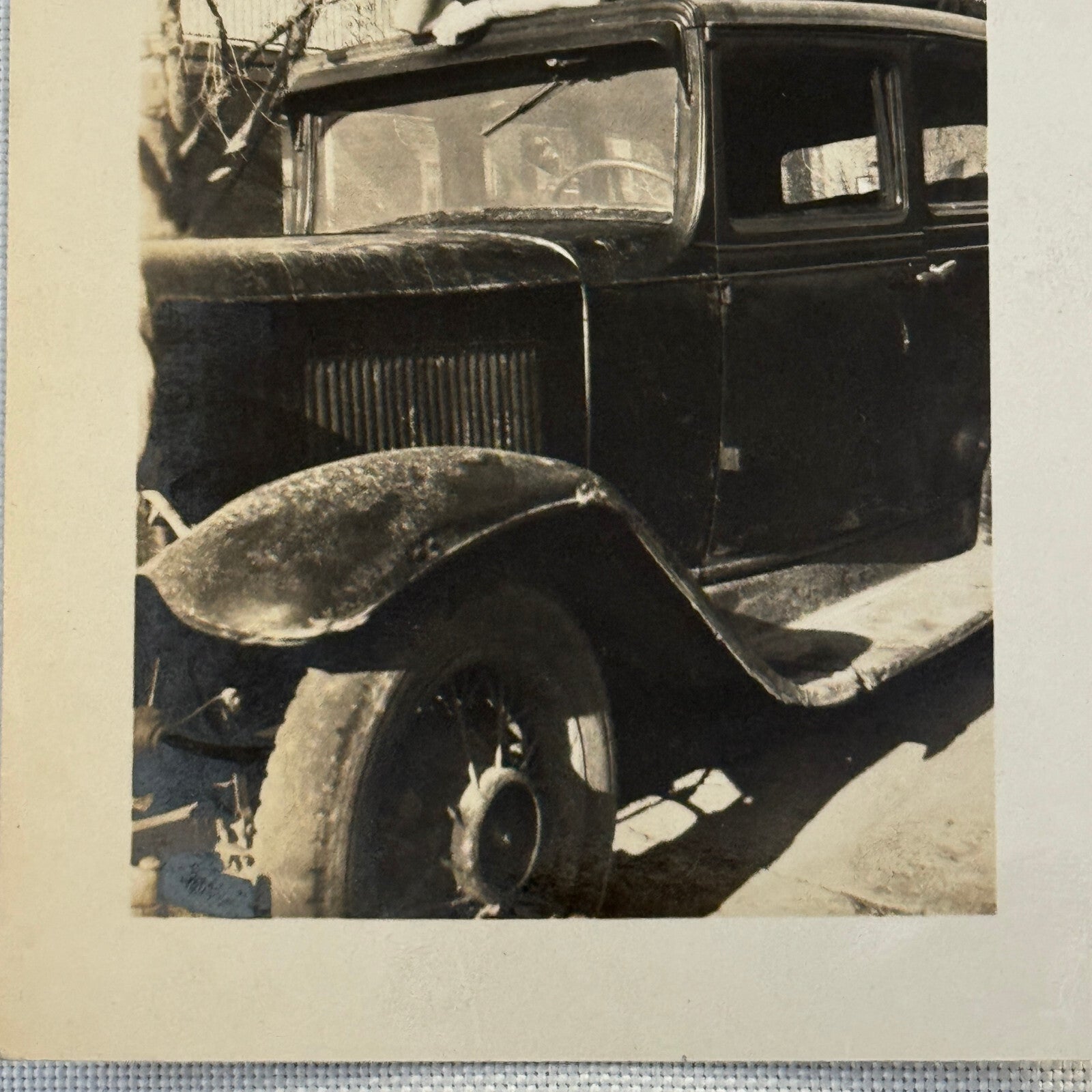 Man with Early Car Automobile Vintage Snapshot Photo Photograph