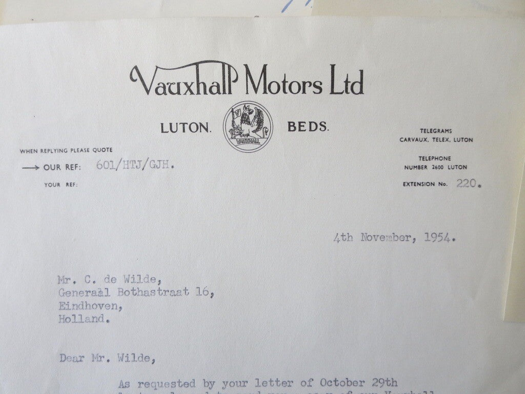 1946 - 1959 Vauxhall Car Company Letter Letterhead Document Lot of 12