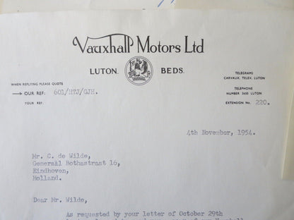 1946 - 1959 Vauxhall Car Company Letter Letterhead Document Lot of 12