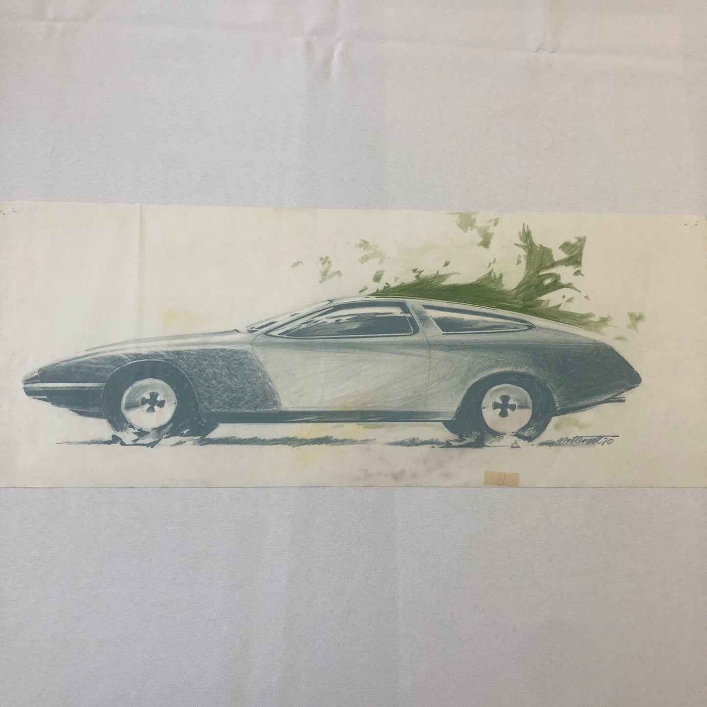 Vintage Concept Car Design Illustration Sketch Drawing Art Signed NOTTRODT 1970