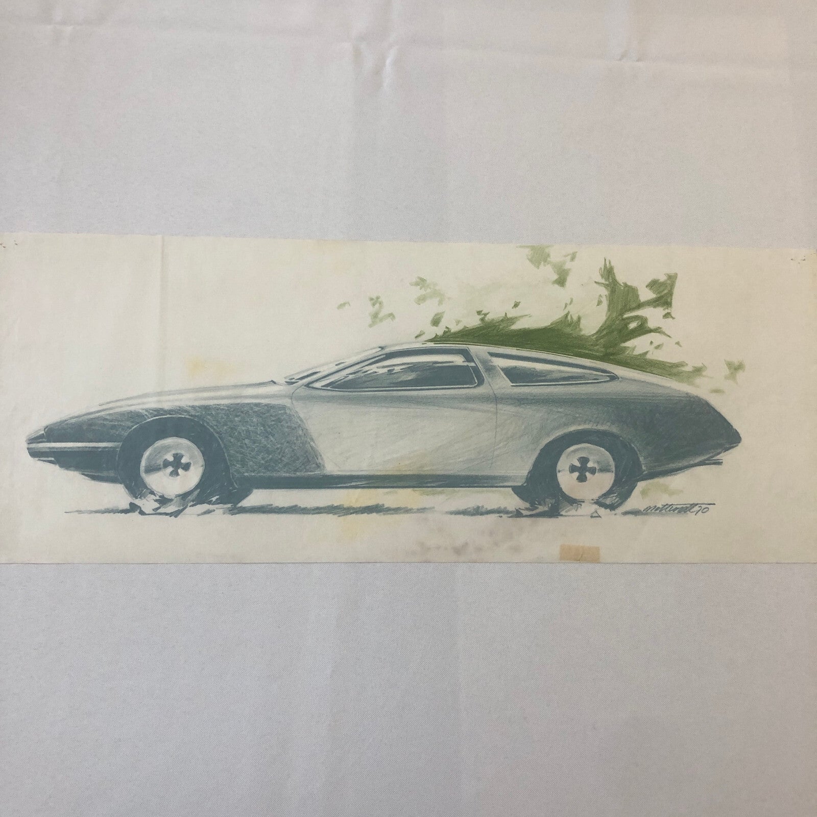 Vintage Concept Car Design Illustration Sketch Drawing Art Signed NOTTRODT 1970