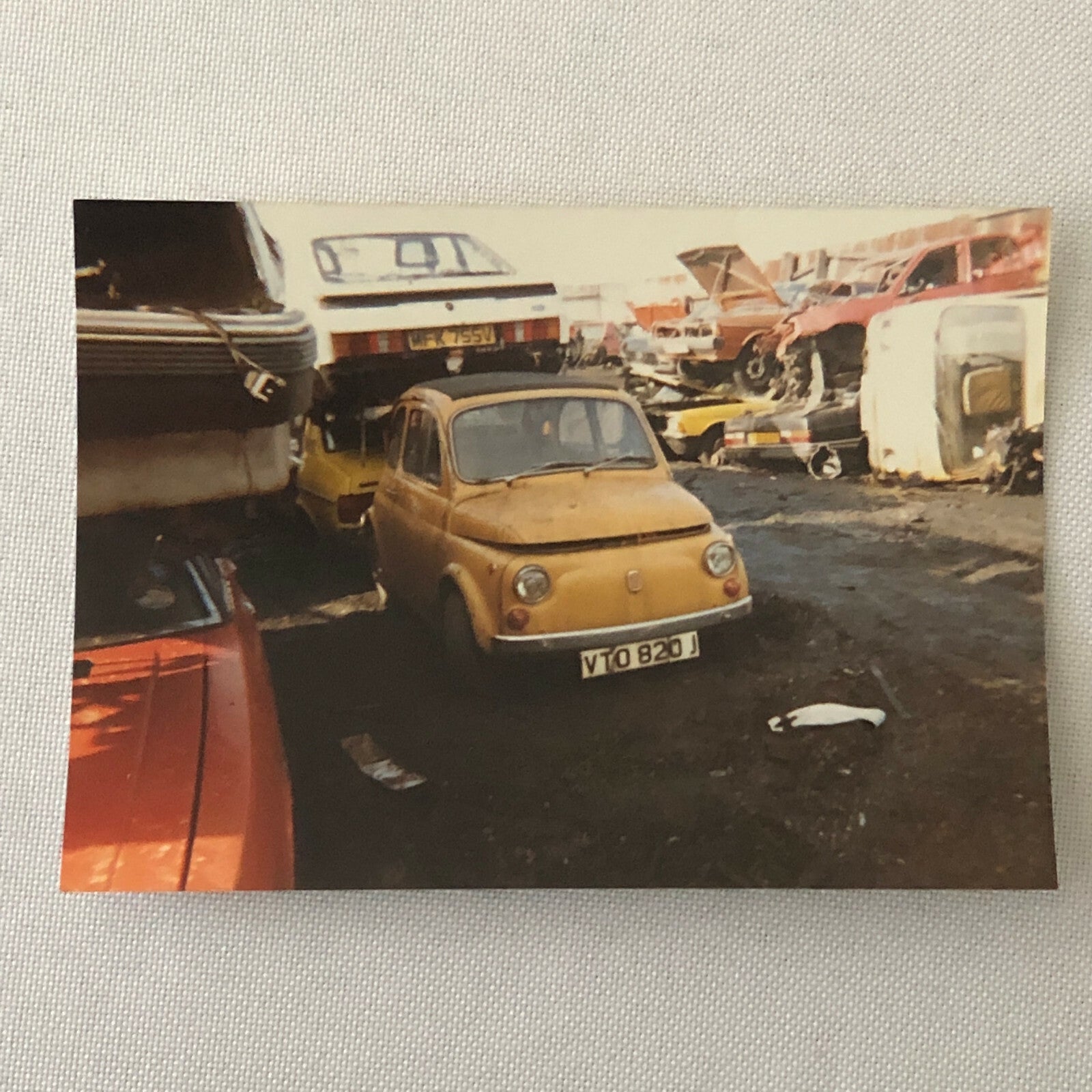 1970 Fiat 500L in Junkyard Junk Yard Photo Photograph Print 