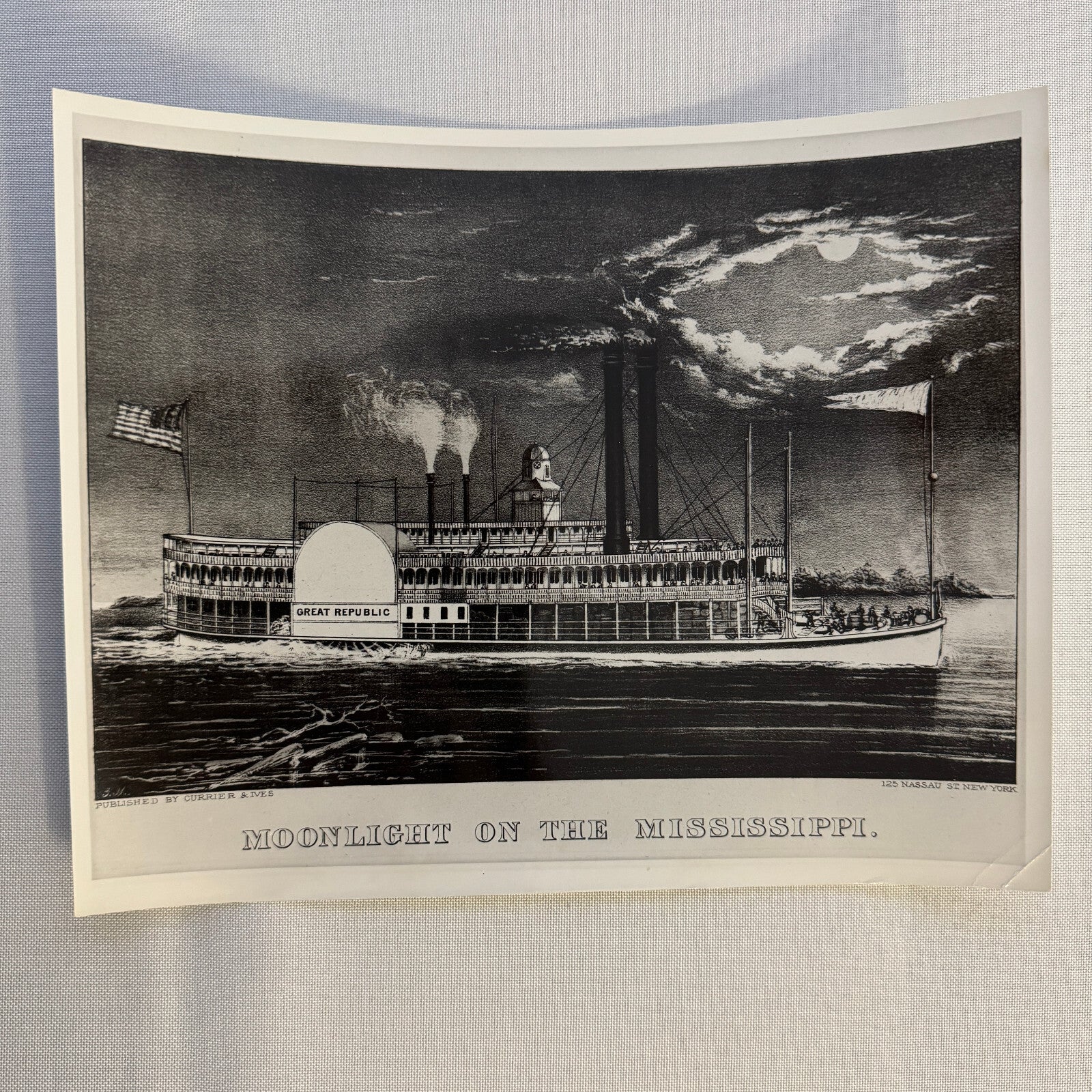 Vintage Photo Photograph Steamboat Boat Ship Mississippi Currier & Ives