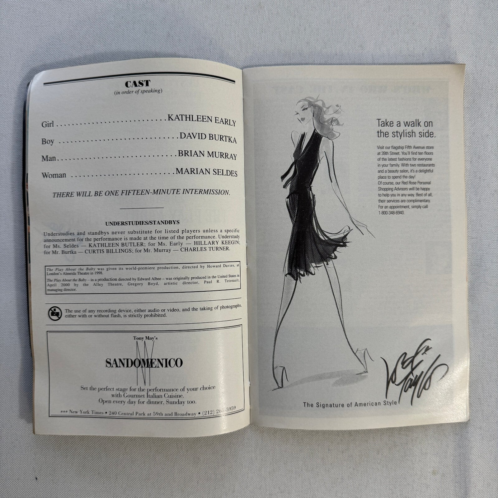 The Play About the Baby Cast Signed Playbill 2001 Autographed Kathleen Early