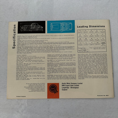 Austin Healey 3000 MK III Sports Convertible Car Sales Brochure Catalog