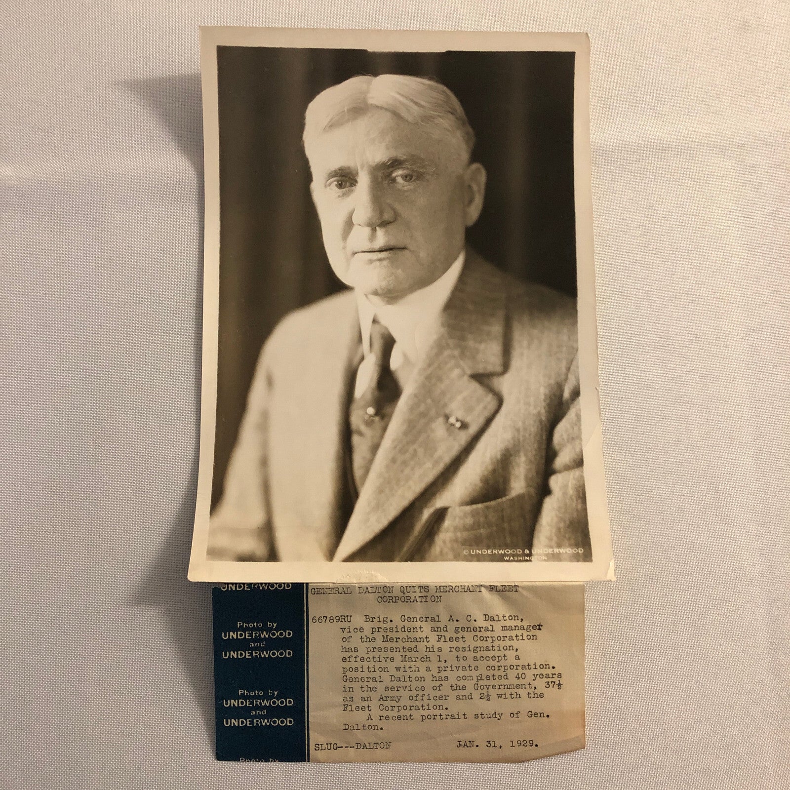 Press Photo Photograph General AC Dalton Merchant Fleet Corporation Underwood