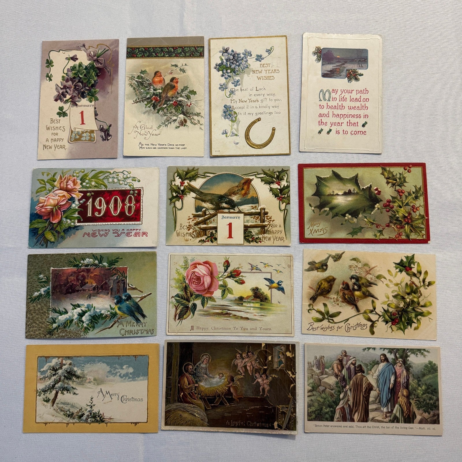 Antique Christmas & New Years Postcard Collection Lot Birds Flowers Xmas 100+