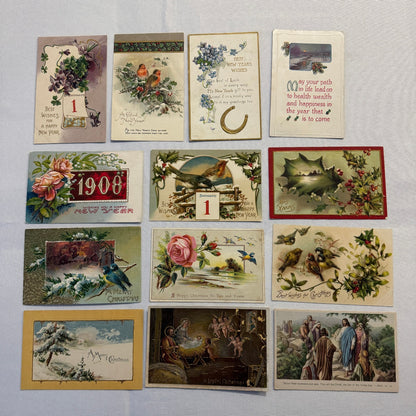 Antique Christmas & New Years Postcard Collection Lot Birds Flowers Xmas 100+