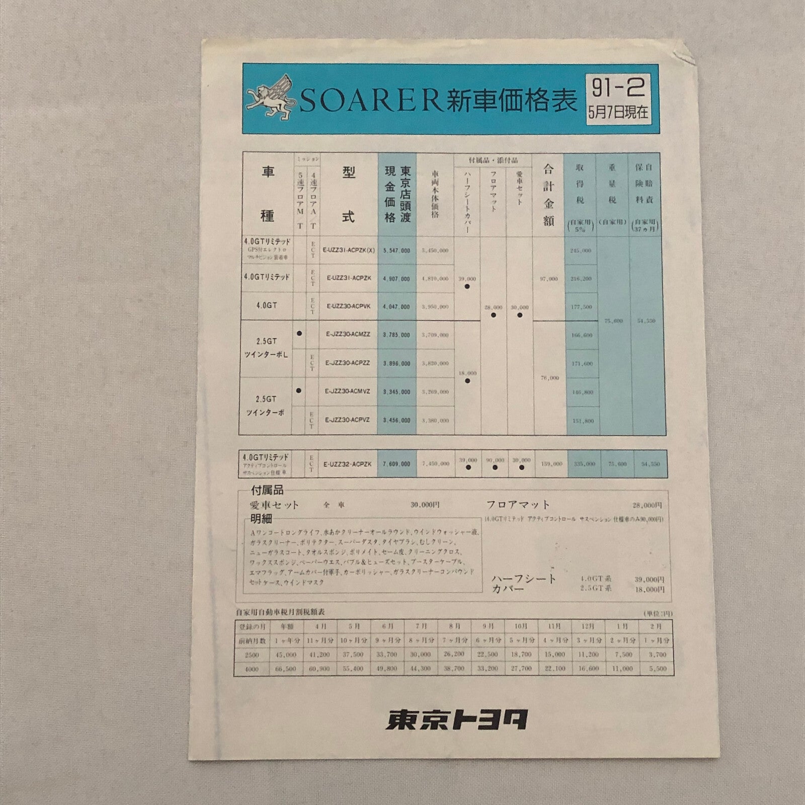 Toyota Soarer 4000 2500 Twin Turbo Car Sales Brochure Catalog Japanese JDM