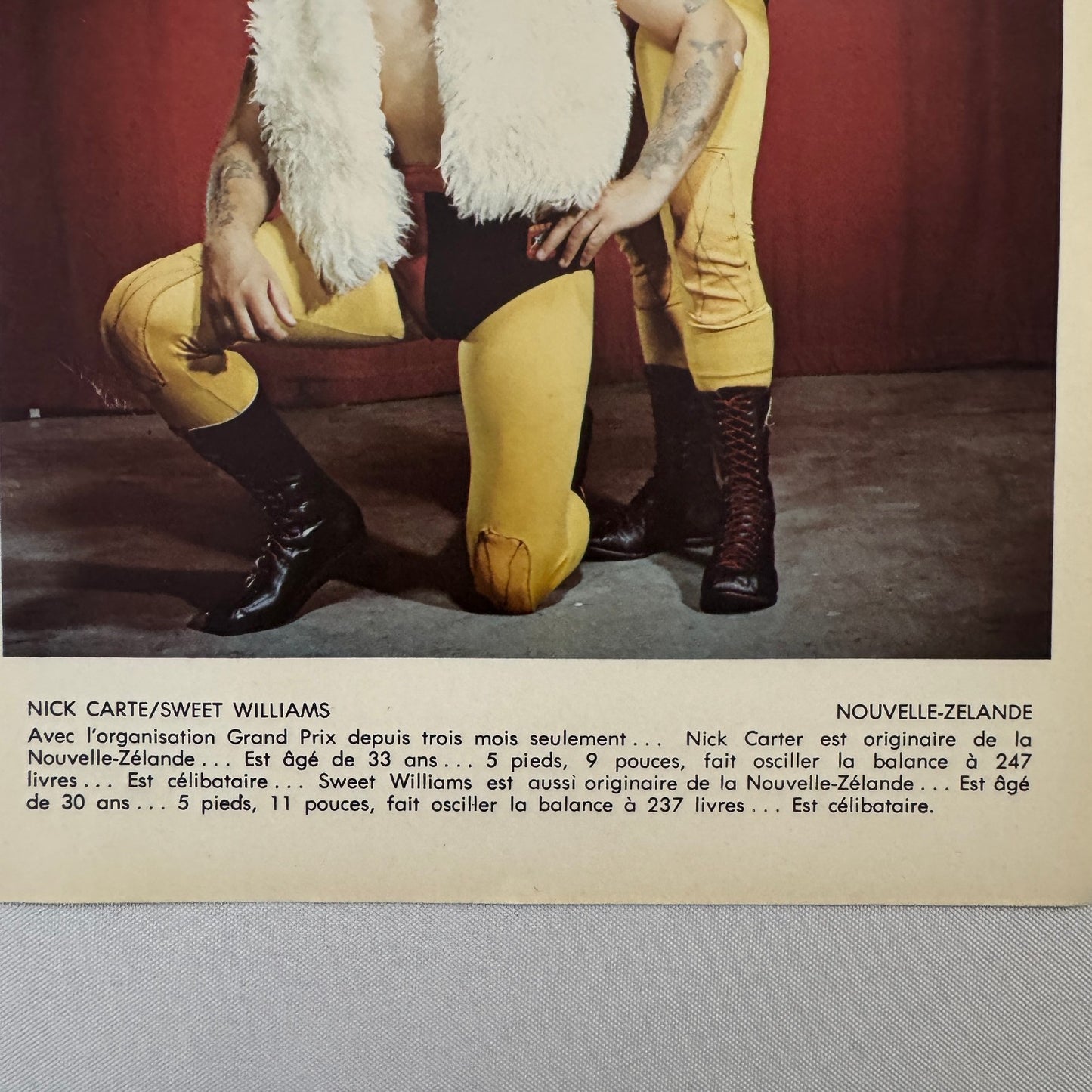 Vintage Wrestling Print Insert Nick Carte Sweet Williams Quebec French 1973
