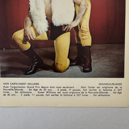 Vintage Wrestling Print Insert Nick Carte Sweet Williams Quebec French 1973