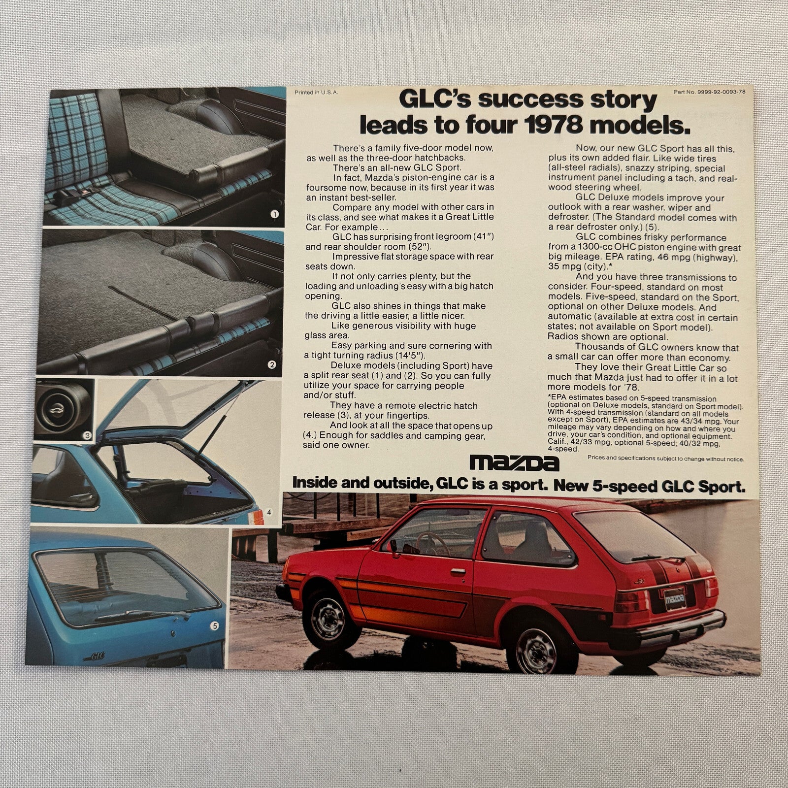 1978 Mazda GLC Car Sales Sheet Brochure Vintage Advertising