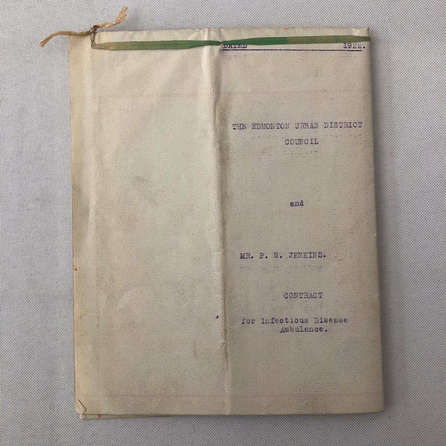 1922 Government Contract for Infectious Disease Ambulance Edmonton London UK