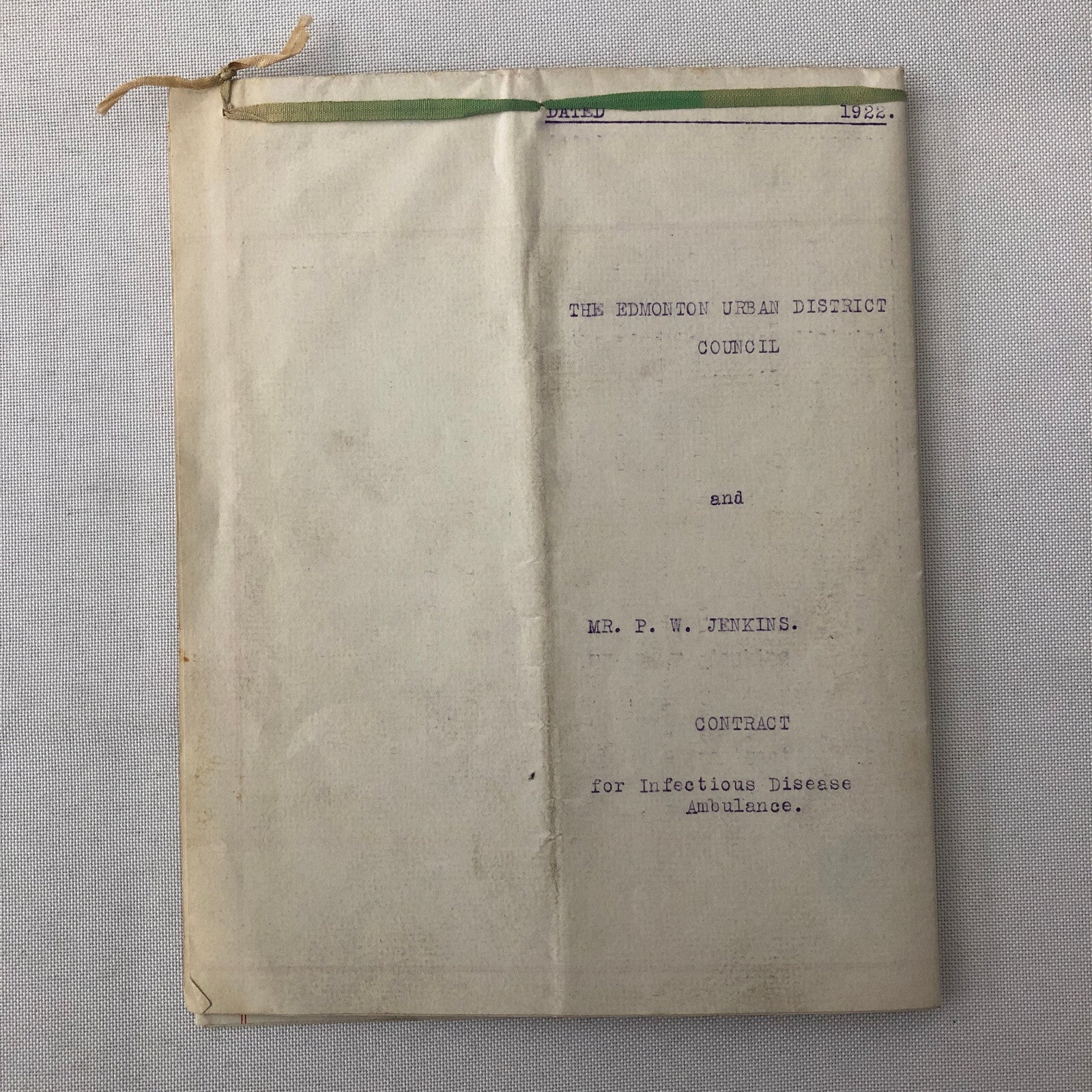 1922 Government Contract for Infectious Disease Ambulance Edmonton London UK