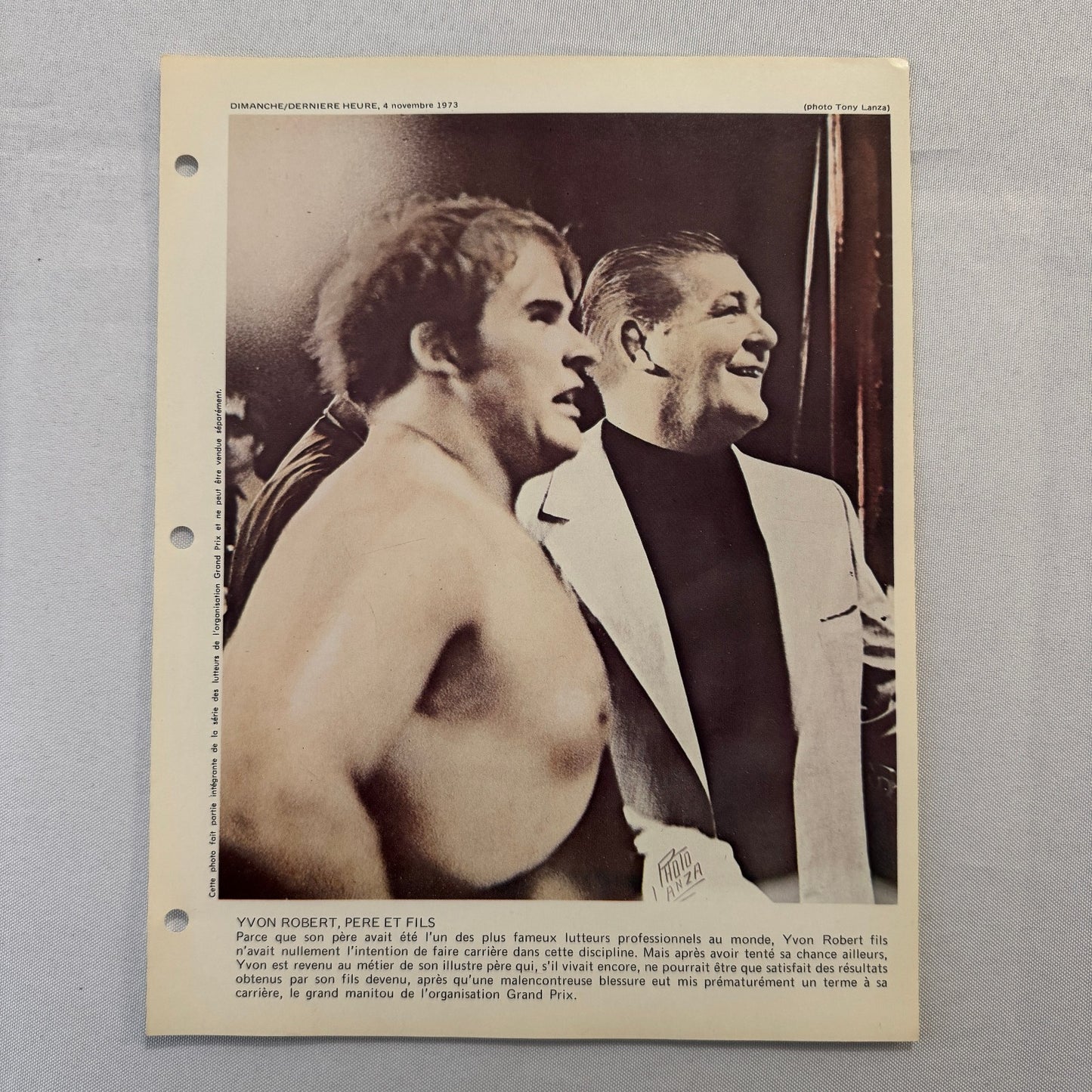 Vintage Wrestling Print Insert Yvon Robert Father and Son Quebec French 1973
