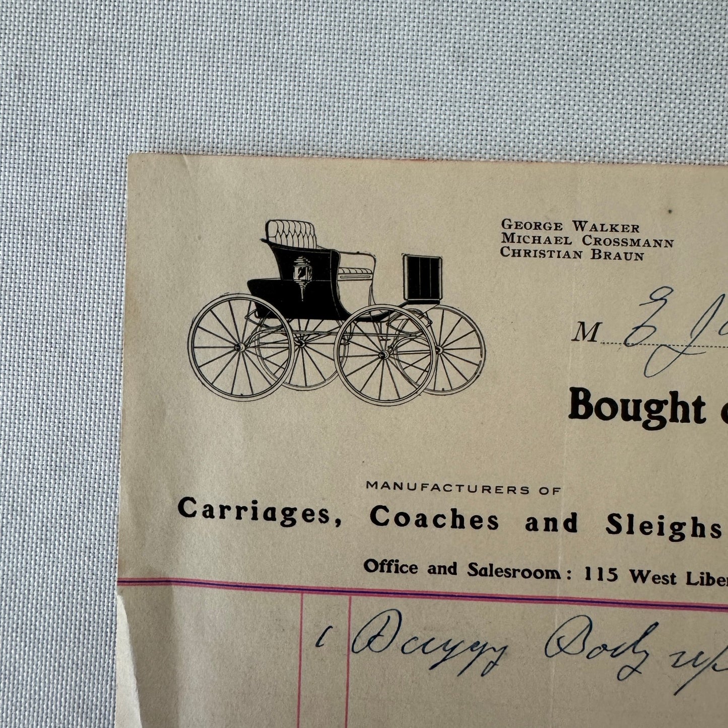 1907 Walker and Company Ann Arbor Carriage Works Receipt Letterhead Document