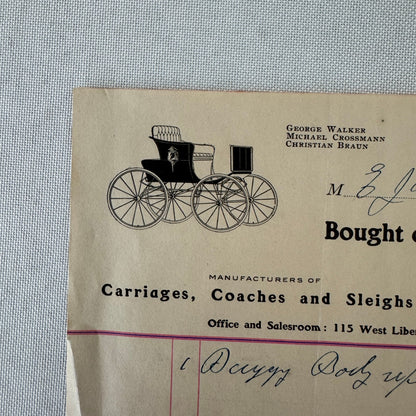 1907 Walker and Company Ann Arbor Carriage Works Receipt Letterhead Document