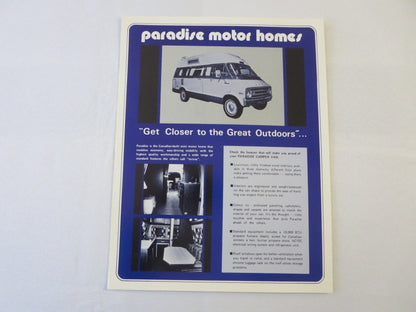 1970's Paradise Camper Van Motor Home Sales Brochure Catalog
