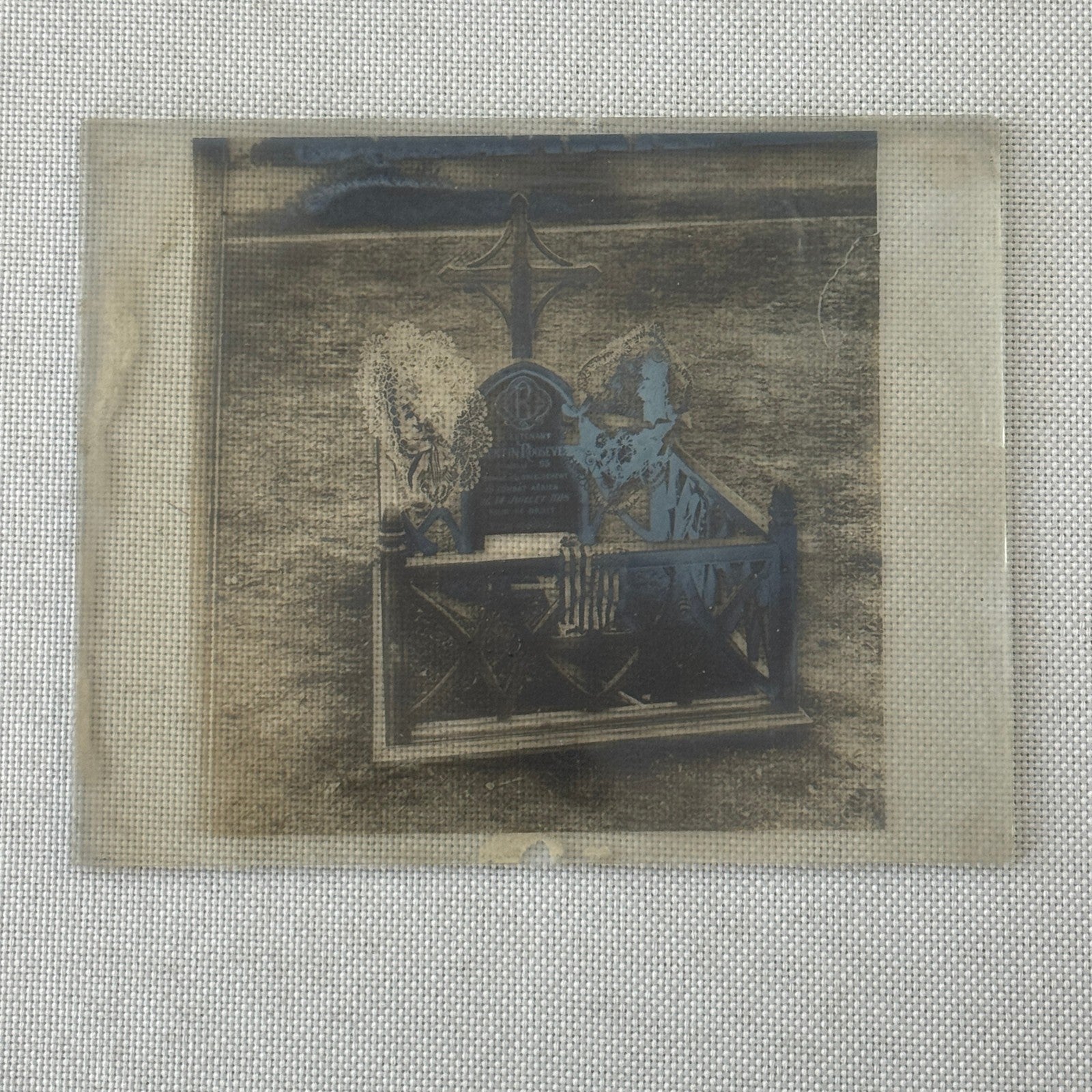Antique Glass Plate Lantern Slide Quentin Roosevelt  Grave Cemetery