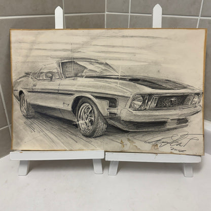 Ford Mustang Vintage Car Illustration Drawing Sketch Original Art Signed