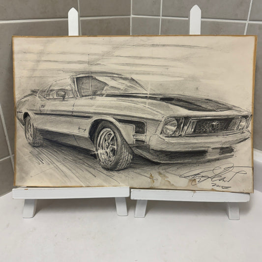 Ford Mustang Vintage Car Illustration Drawing Sketch Original Art Signed