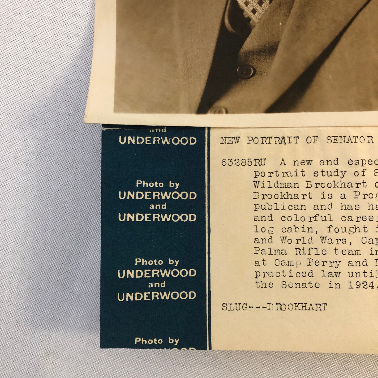 Press Photo Photograph Senator Smith Wildman Brookhart Iowa Republican 1928