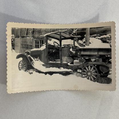 Vintage Truck Photo Photograph Print Snapshot Jalopy Barn Find Junkyard in Snow